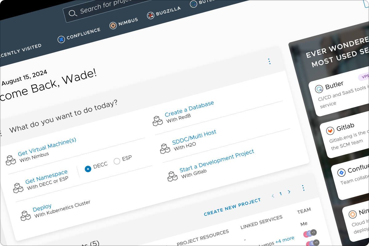 DevHub Developer Portal Dashboard showing unified development tools and metrics